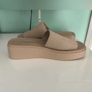 Tan Cushionaire sweater material sandals